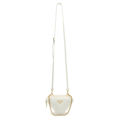 Exclusive Prada White Shearling Mini Triangle Crossbody Pouch — Front View
