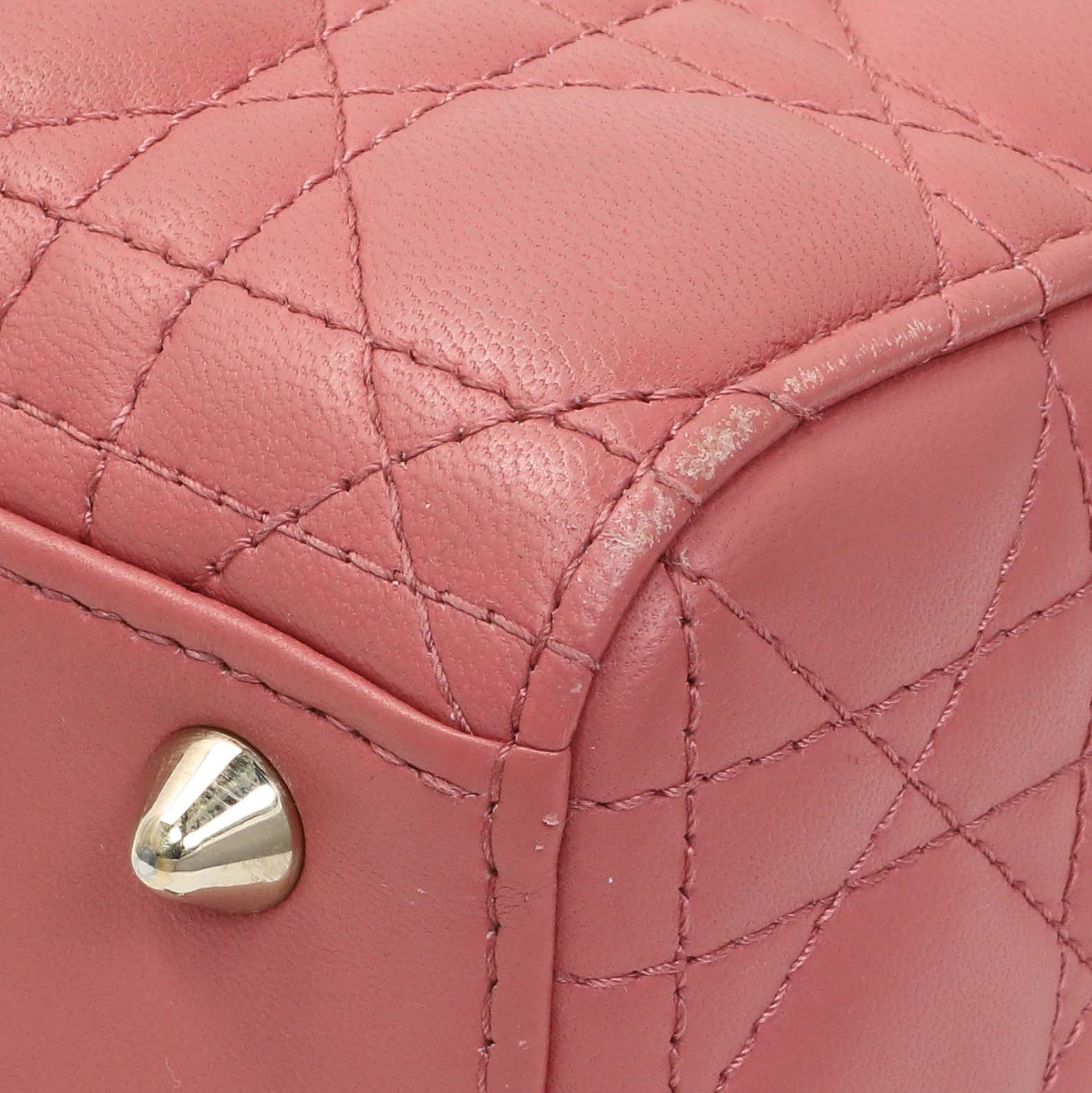 Exclusive Christian Dior Pink Lambskin Cannage Small My ABCDior Lady Dior — Detail View