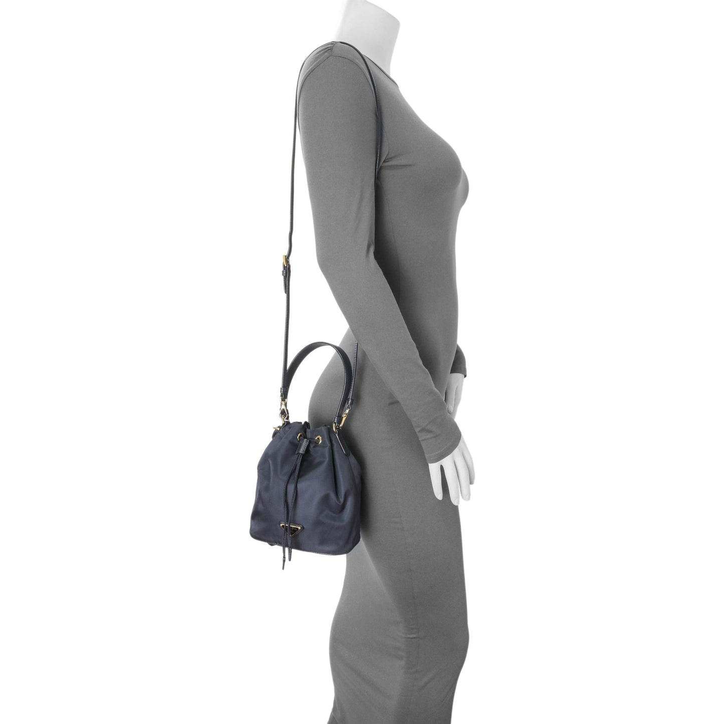 Exclusive Prada Navy Re-Edition 1978 Mini Re-Nylon Bucket Bag — Lifestyle View