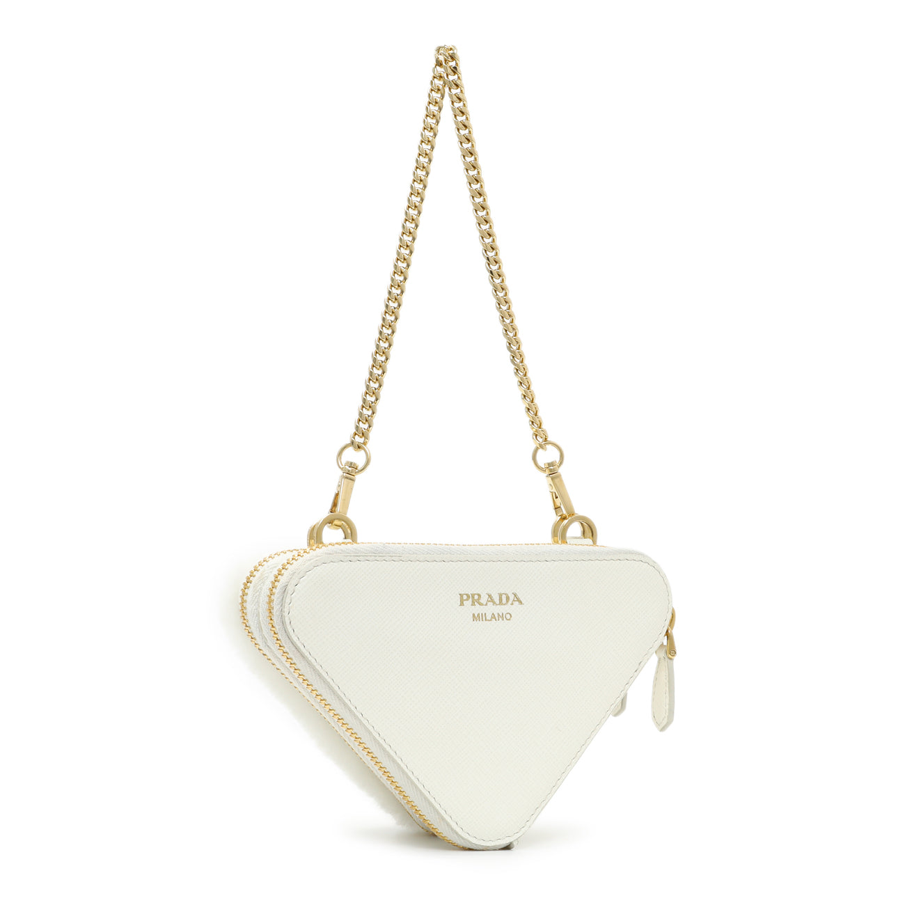 Exclusive Prada White Shearling Mini Triangle Crossbody Pouch — Back View