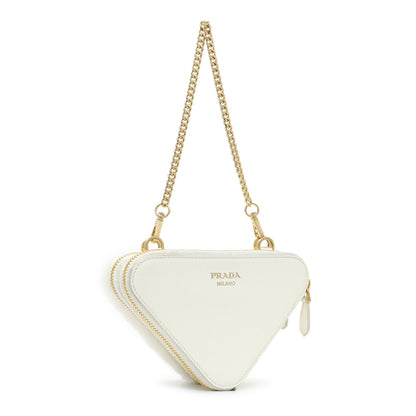 Exclusive Prada White Shearling Mini Triangle Crossbody Pouch — Back View