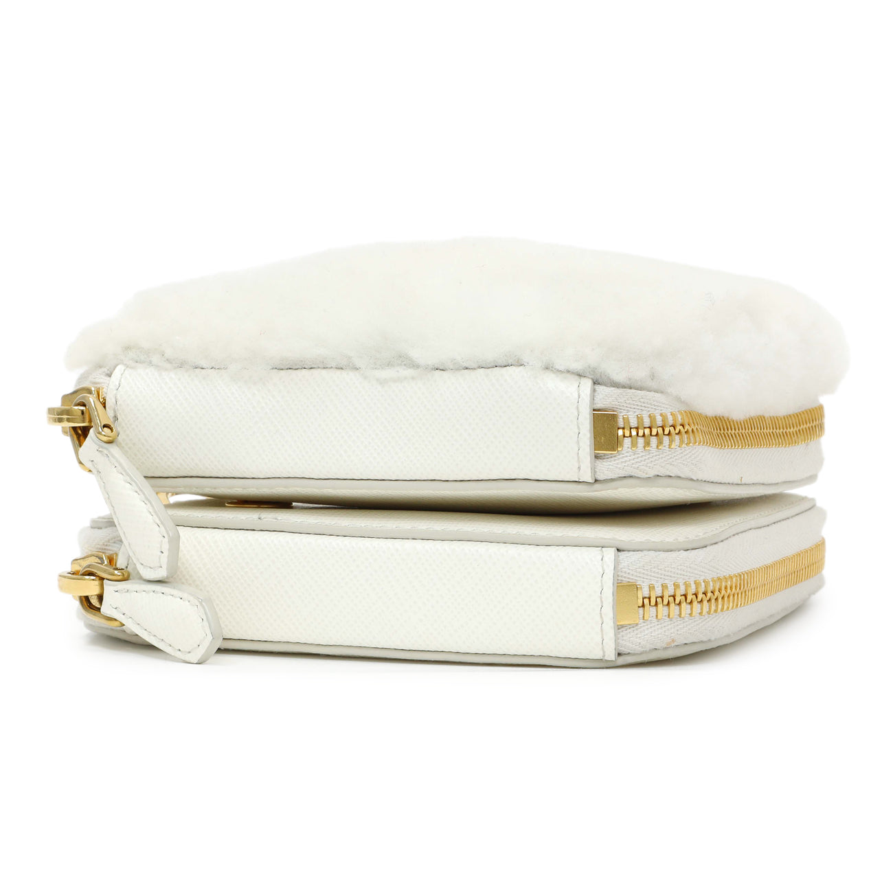 Exclusive Prada White Shearling Mini Triangle Crossbody Pouch — Top View