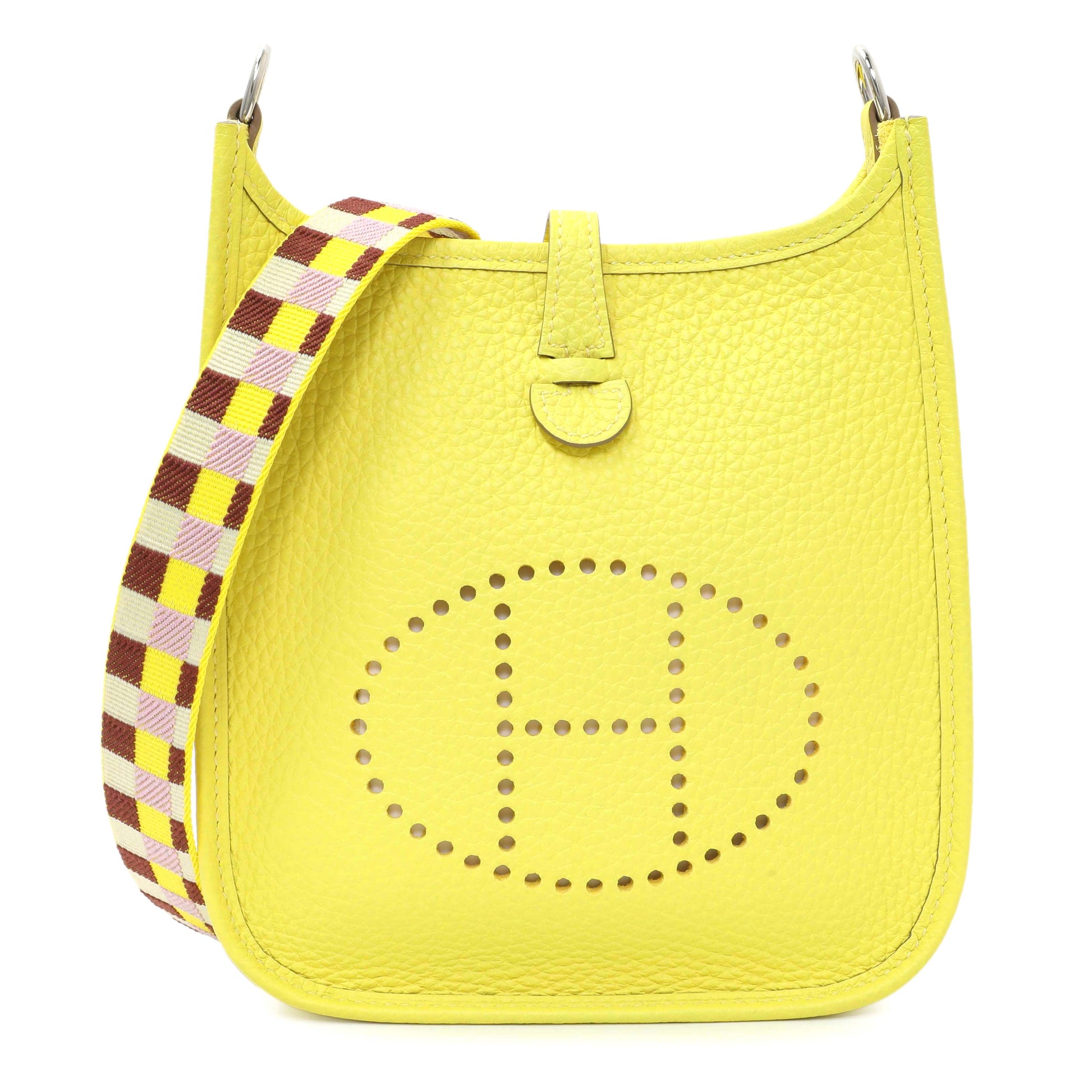 Exclusive Hermes Lime Citron Taurillon Clemence Maxi Quadrille Evelyne TPM — Front View