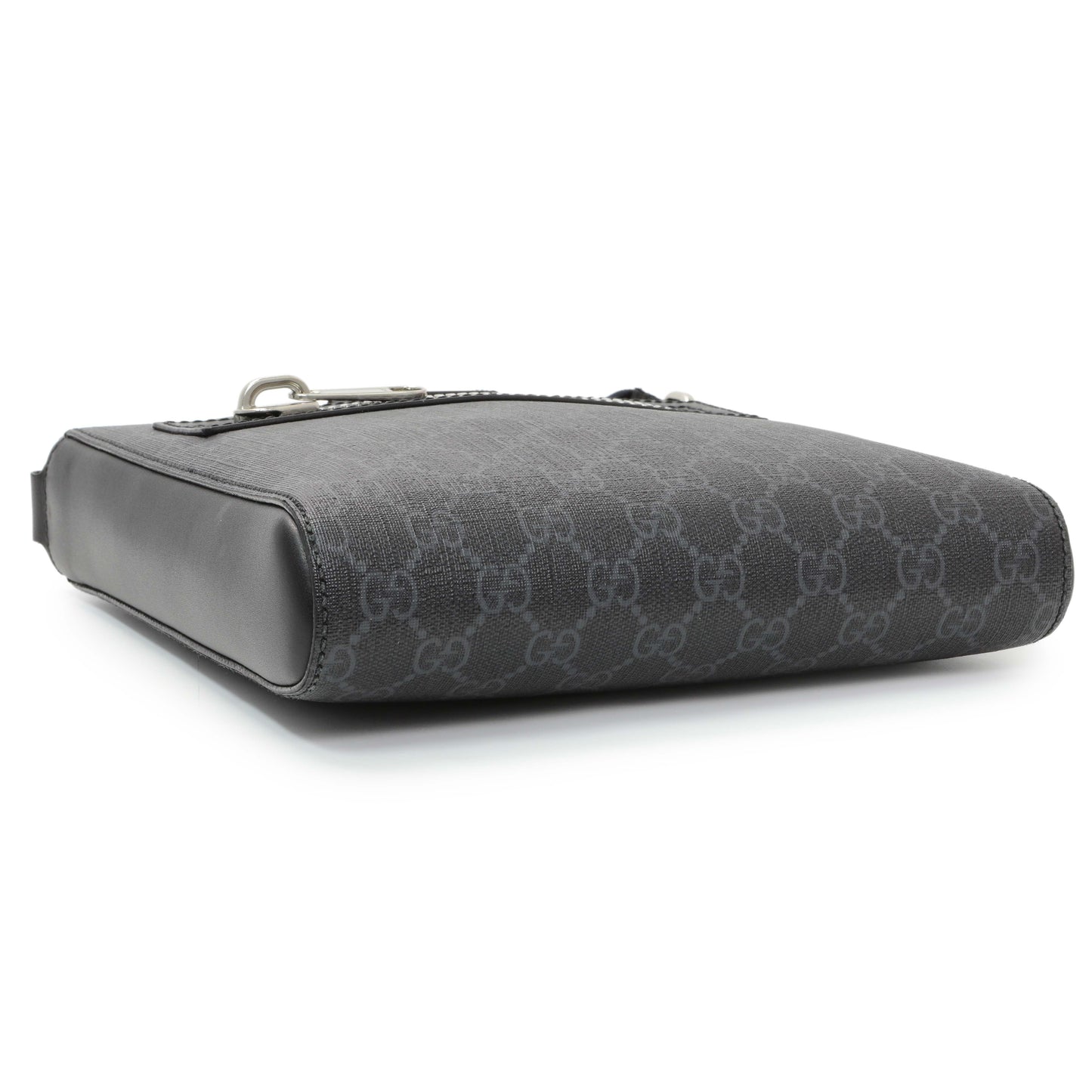 Exclusive Gucci GG Supreme Monogram Web Small Flat Messenger Bag — Back View