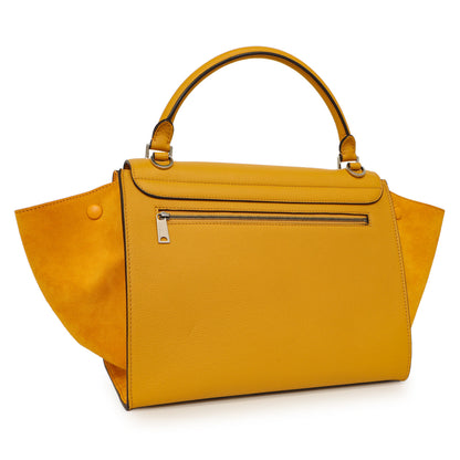 Exclusive Celine Yellow Drummed Calfskin Suede Medium Trapeze — Side View