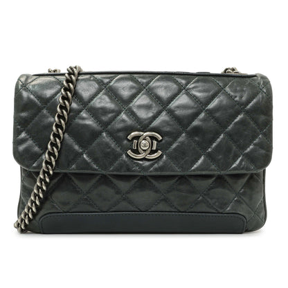Exclusive Chanel Teal Glazed Calfskin Crossbody Flap — Front View