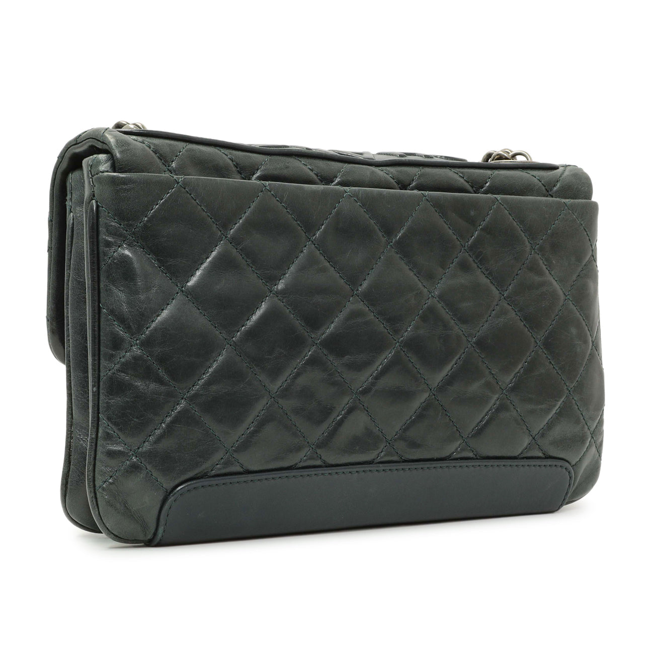 Exclusive Chanel Teal Glazed Calfskin Crossbody Flap — Side View