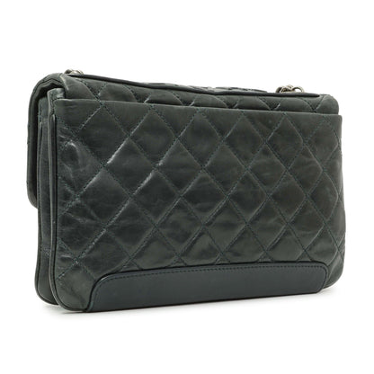 Exclusive Chanel Teal Glazed Calfskin Crossbody Flap — Side View