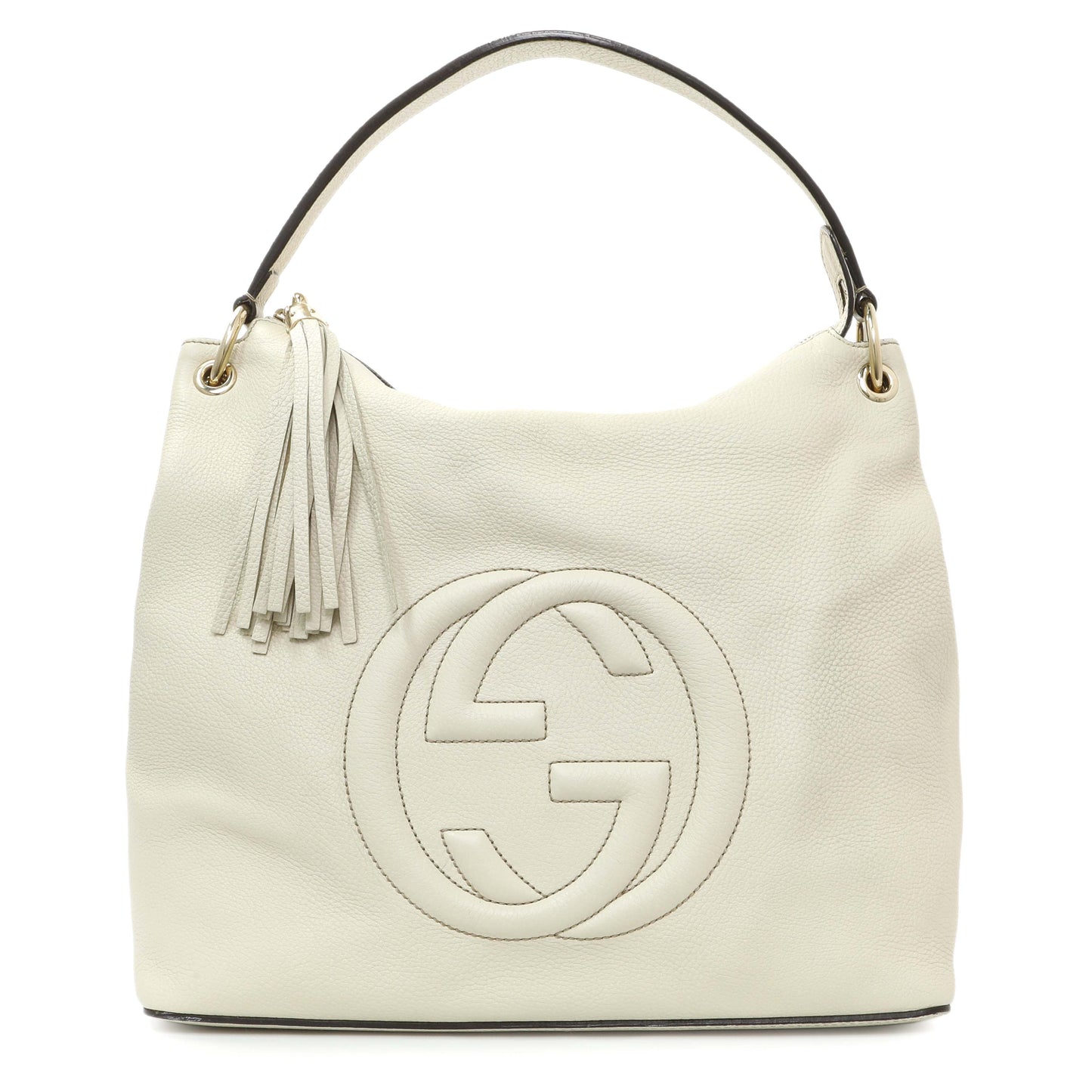 Exclusive Gucci Ivory Soho Pebbled Leather Hobo Shoulder Bag — Front View