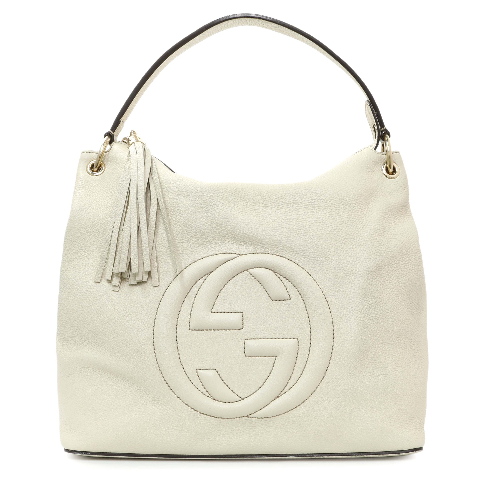 Exclusive Gucci Ivory Soho Pebbled Leather Hobo Shoulder Bag — Front View
