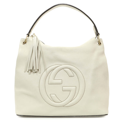 Exclusive Gucci Ivory Soho Pebbled Leather Hobo Shoulder Bag — Front View