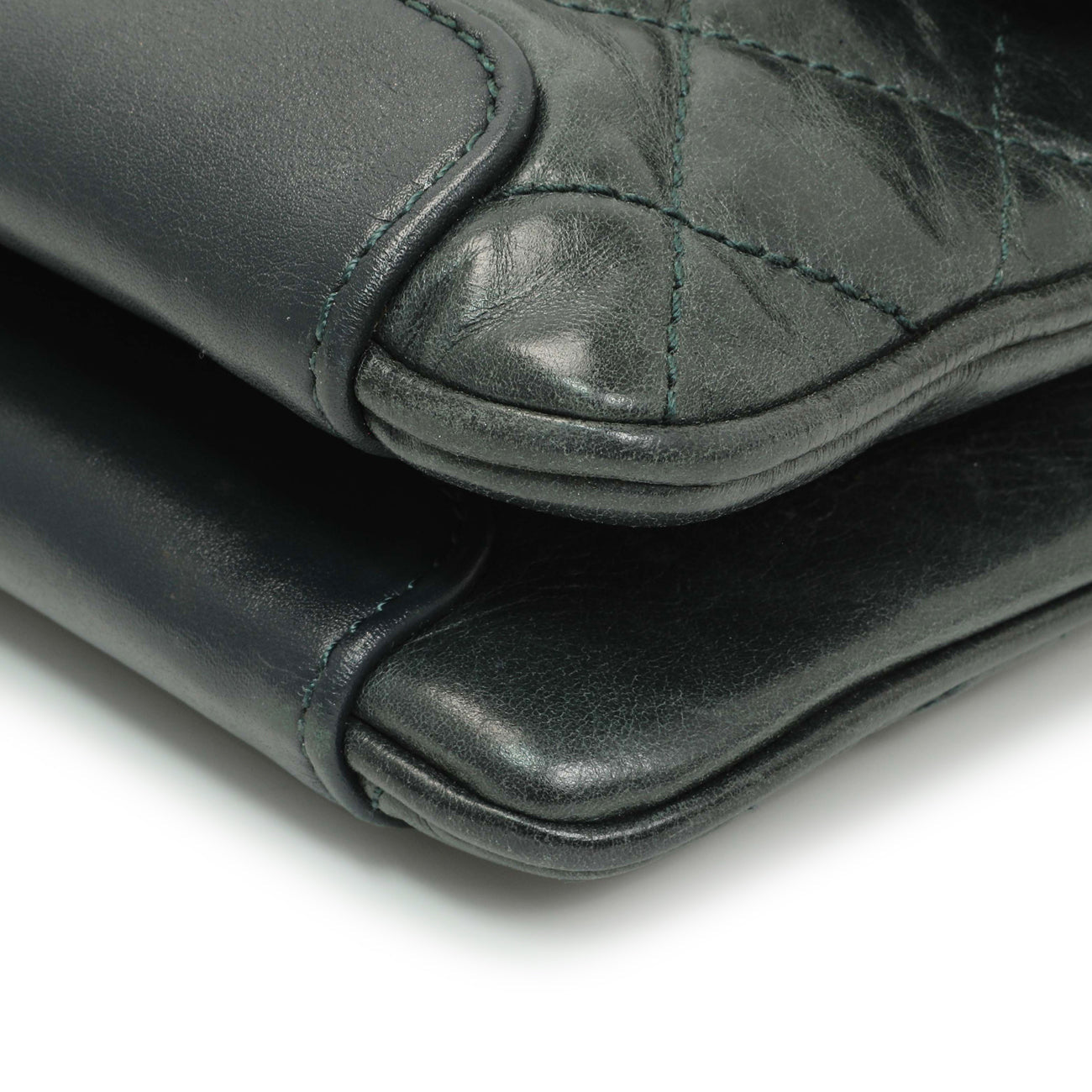 Exclusive Chanel Teal Glazed Calfskin Crossbody Flap — Detail View