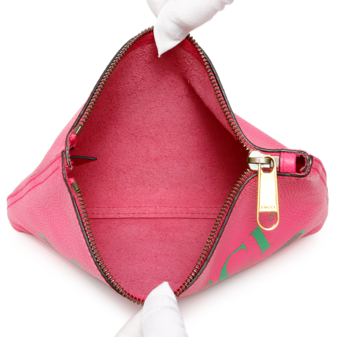 Exclusive Gucci Pink Pebbled Calfskin Logo Portfolio Clutch — Top View