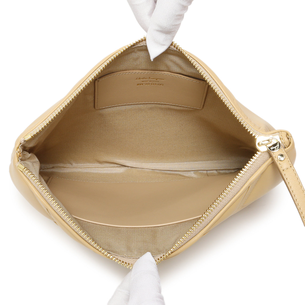 Exclusive Salvatore Ferragamo Almond Lambskin Clutch — Top View