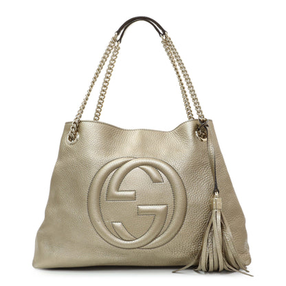 Exclusive Gucci Gold Pebbled Calfskin Medium Soho Chain Shoulder Bag — Front View