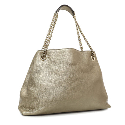 Exclusive Gucci Gold Pebbled Calfskin Medium Soho Chain Shoulder Bag — Side View