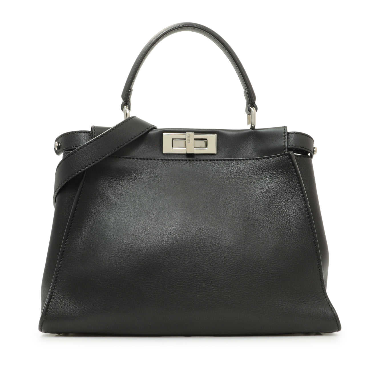 Exclusive Fendi Black Vitello Seta Snakeskin Crocodile Monster Eyes Medium Peekaboo Iconic Satchel — Front View
