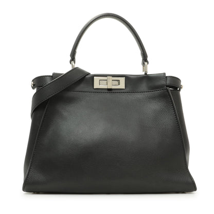 Exclusive Fendi Black Vitello Seta Snakeskin Crocodile Monster Eyes Medium Peekaboo Iconic Satchel — Front View