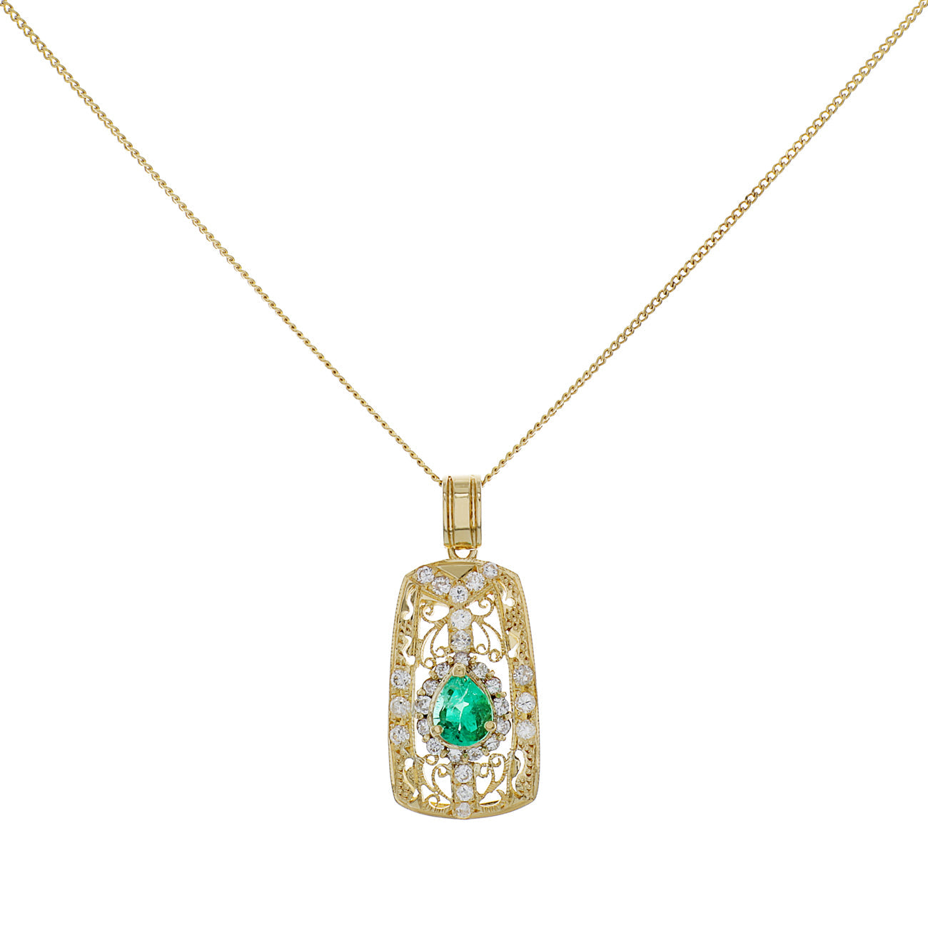 Exclusive 18K Yellow Gold 0.91 Carat Emerald Pendant — Front View