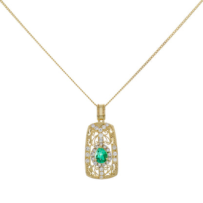 Exclusive 18K Yellow Gold 0.91 Carat Emerald Pendant — Front View