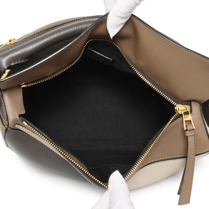 Exclusive Loewe Grey Beige Calfskin Medium Puzzle Bag — Top View