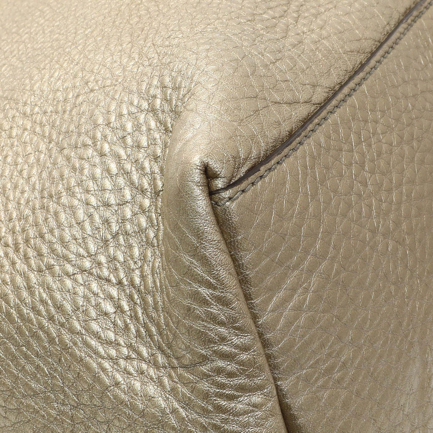 Exclusive Gucci Gold Pebbled Calfskin Medium Soho Chain Shoulder Bag — Lifestyle View