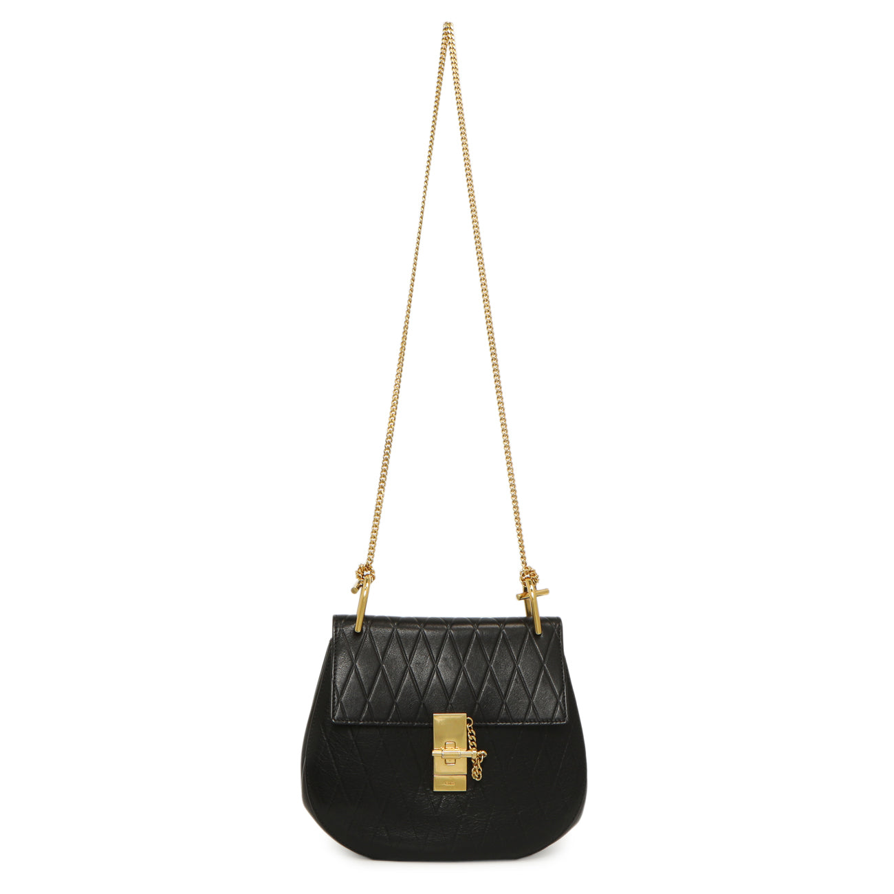 Exclusive Chloe Black Diamond Embossed Lambskin Drew Shoulder Bag — Front View