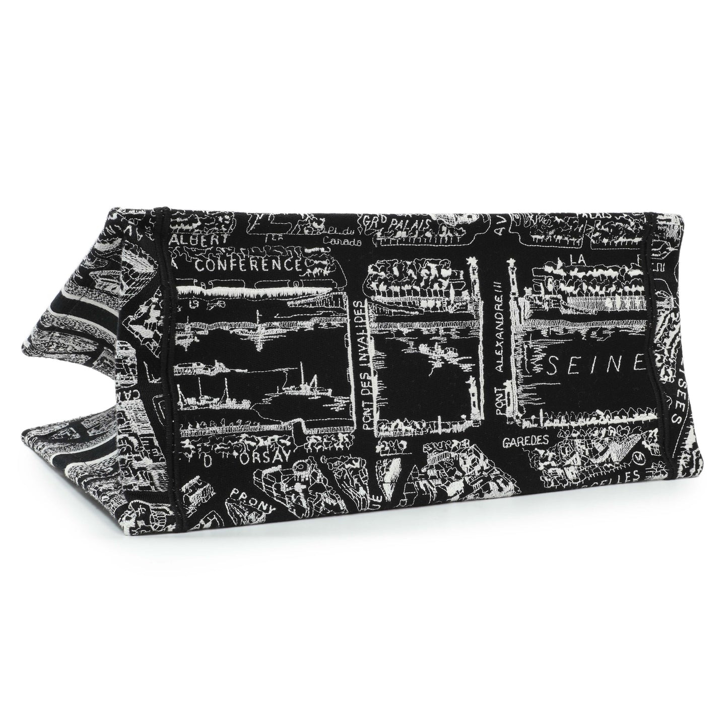 Exclusive Christian Dior Black White Canvas Embroidered Plan De Paris Medium Book Tote — Back View