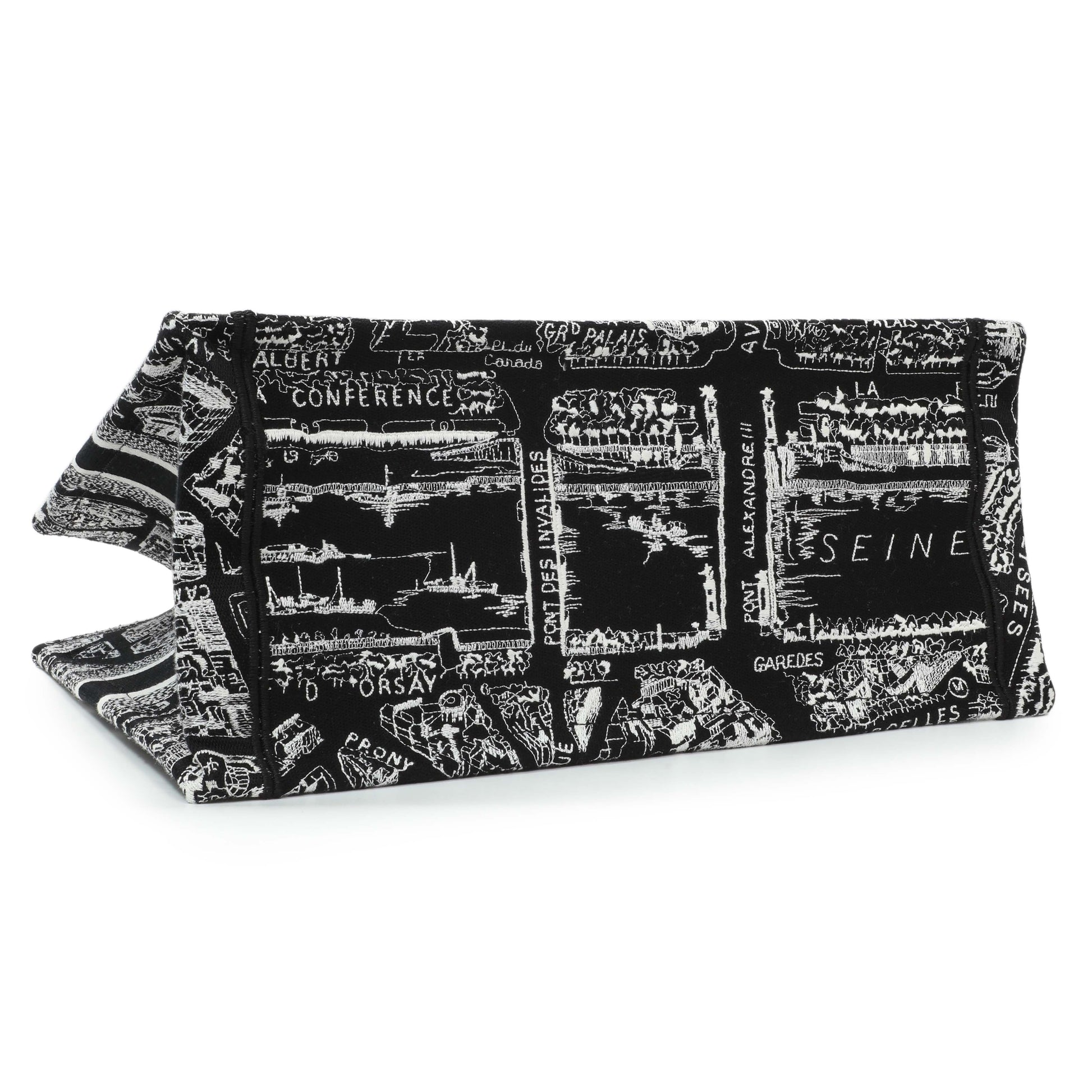Exclusive Christian Dior Black White Canvas Embroidered Plan De Paris Medium Book Tote — Back View