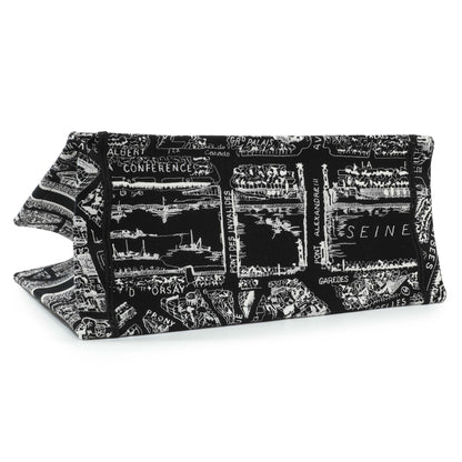 Exclusive Christian Dior Black White Canvas Embroidered Plan De Paris Medium Book Tote — Back View