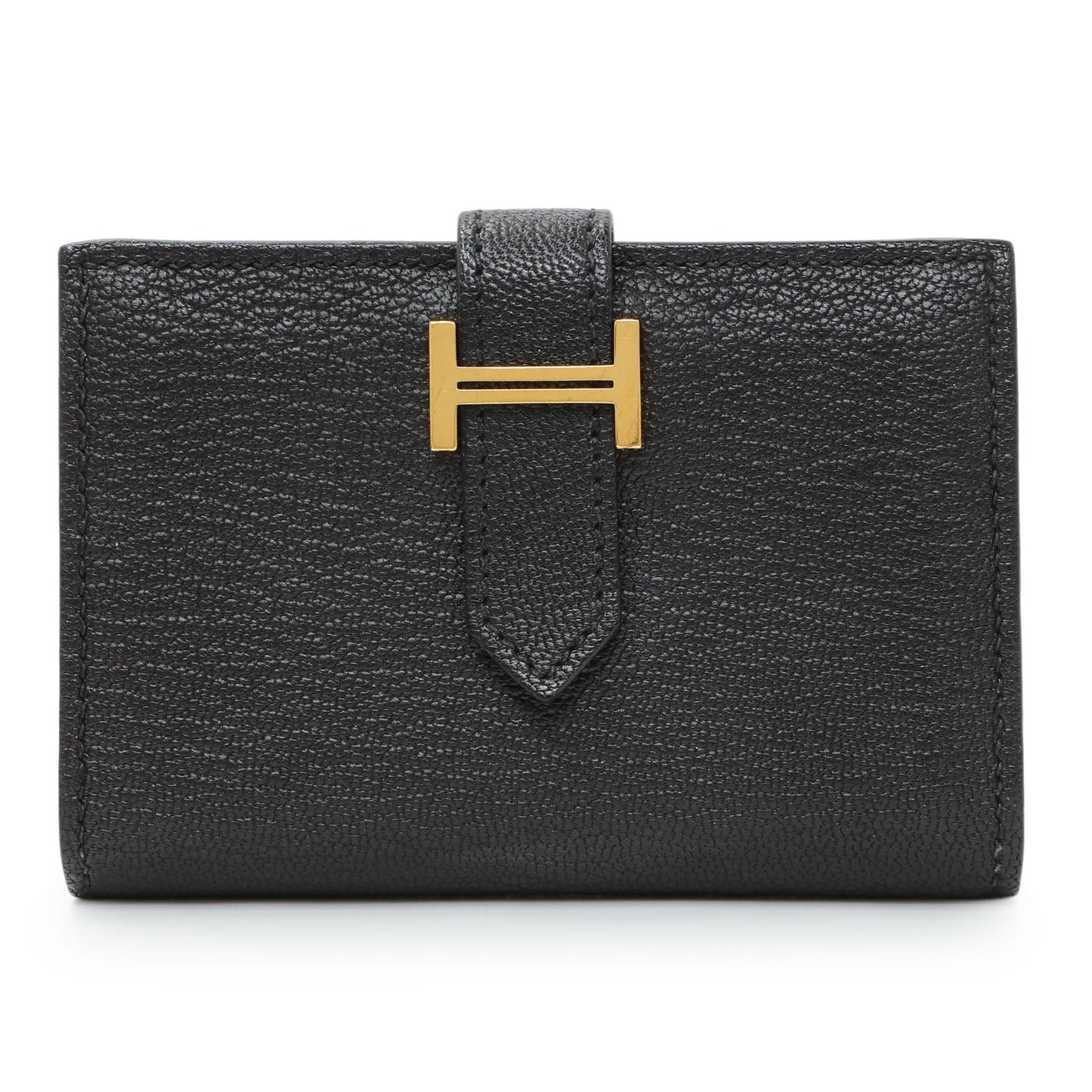 Exclusive Hermes Black Chevre Mysore Bearn Card Holder Wallet — Front View