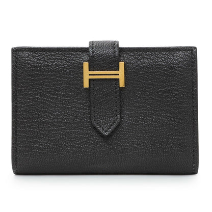 Exclusive Hermes Black Chevre Mysore Bearn Card Holder Wallet — Front View