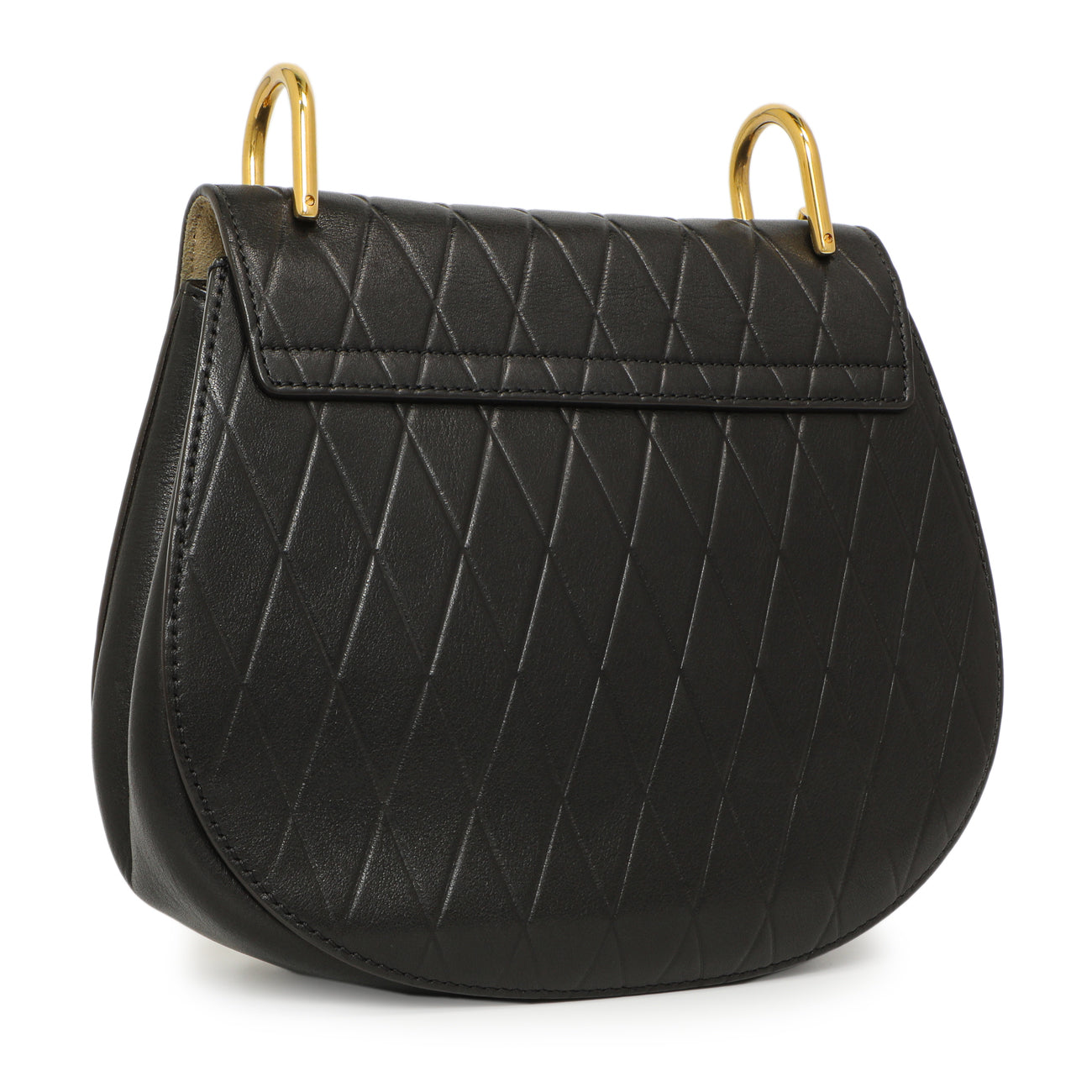 Exclusive Chloe Black Diamond Embossed Lambskin Drew Shoulder Bag — Back View