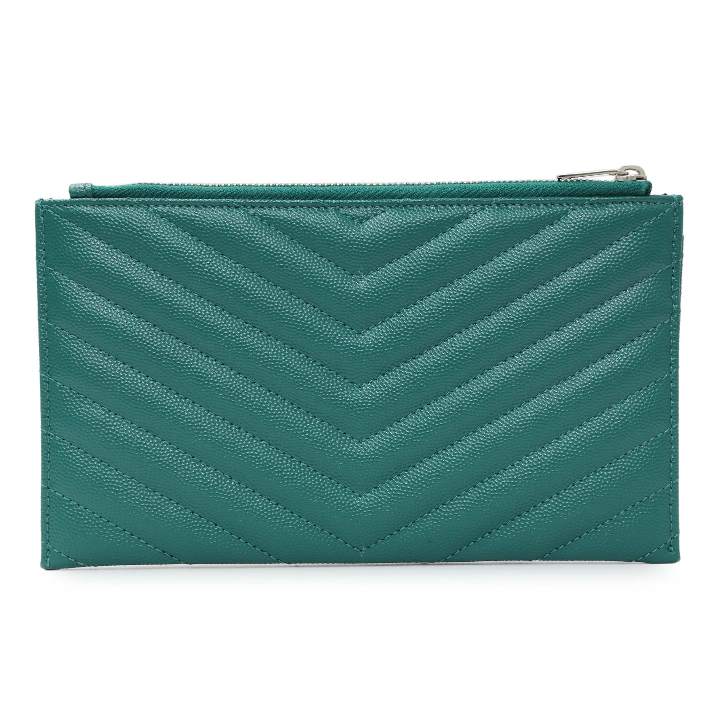 Exclusive Saint Laurent Teal Grain De Poudre Chevron Monogram Bill Pouch — Side View