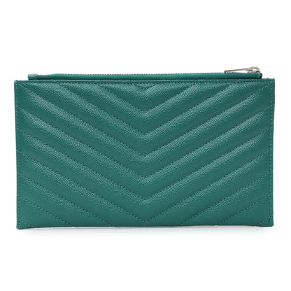 Exclusive Saint Laurent Teal Grain De Poudre Chevron Monogram Bill Pouch — Side View
