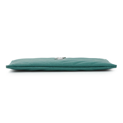 Exclusive Saint Laurent Teal Grain De Poudre Chevron Monogram Bill Pouch — Back View