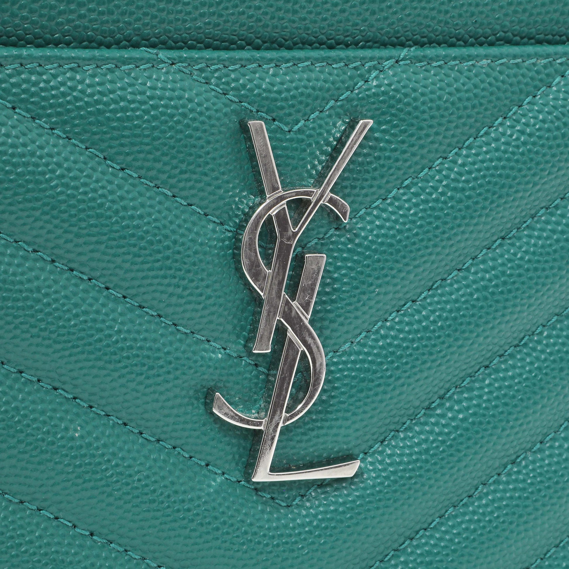 Exclusive Saint Laurent Teal Grain De Poudre Chevron Monogram Bill Pouch — Alternate View 9