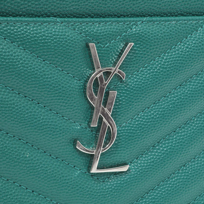 Exclusive Saint Laurent Teal Grain De Poudre Chevron Monogram Bill Pouch — Alternate View 9