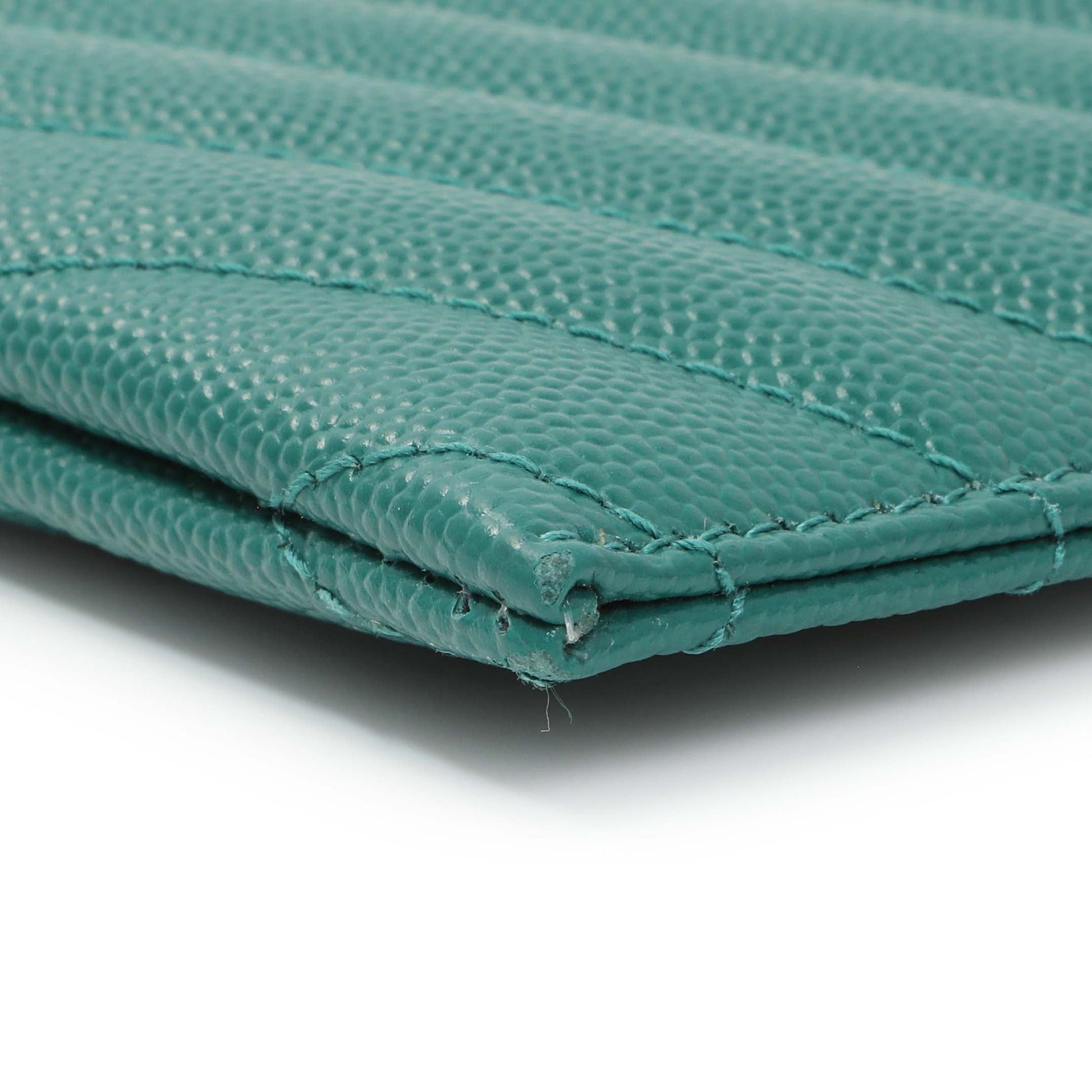 Exclusive Saint Laurent Teal Grain De Poudre Chevron Monogram Bill Pouch — Detail View