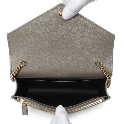 Exclusive Saint Laurent Taupe Grey Grain De Poudre Envelope Chain Wallet — Top View