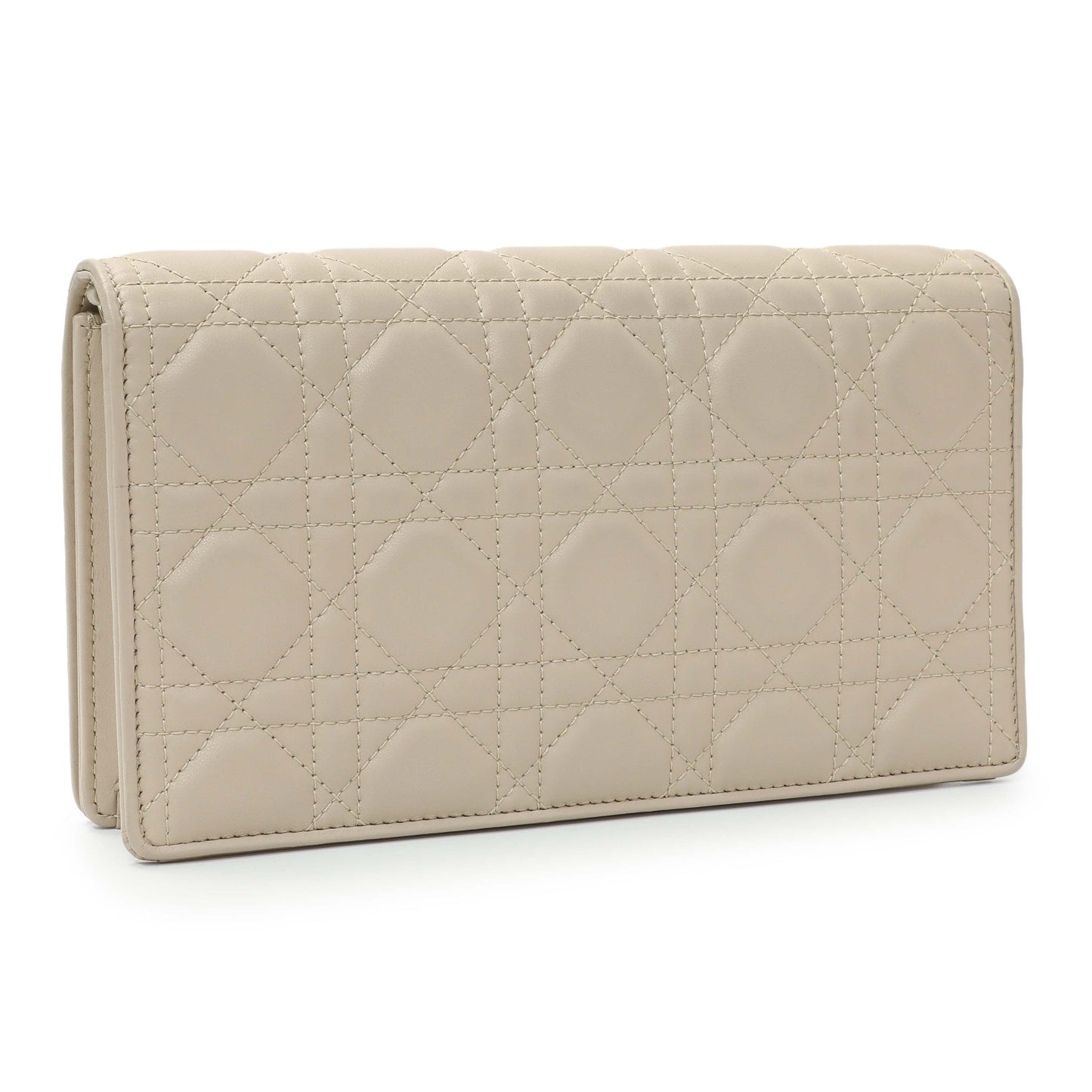 Exclusive Christian Dior Beige Lambskin Cannage Lady Dior Pouch — Side View