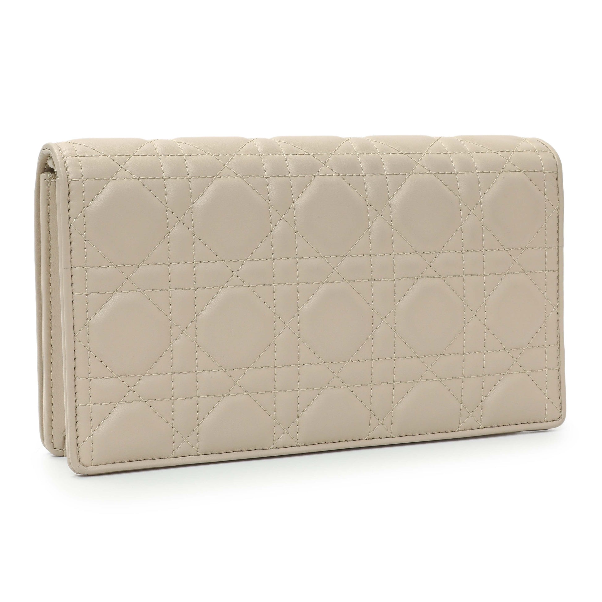 Exclusive Christian Dior Beige Lambskin Cannage Lady Dior Pouch — Side View