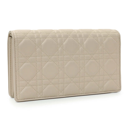 Exclusive Christian Dior Beige Lambskin Cannage Lady Dior Pouch — Side View