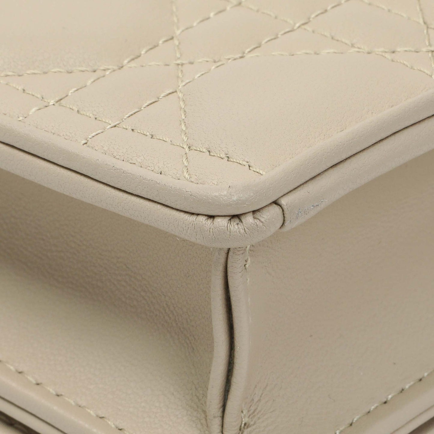 Exclusive Christian Dior Beige Lambskin Cannage Lady Dior Pouch — Top View