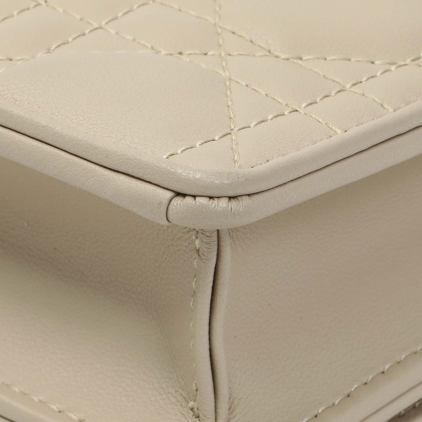 Exclusive Christian Dior Beige Lambskin Cannage Lady Dior Pouch — Detail View