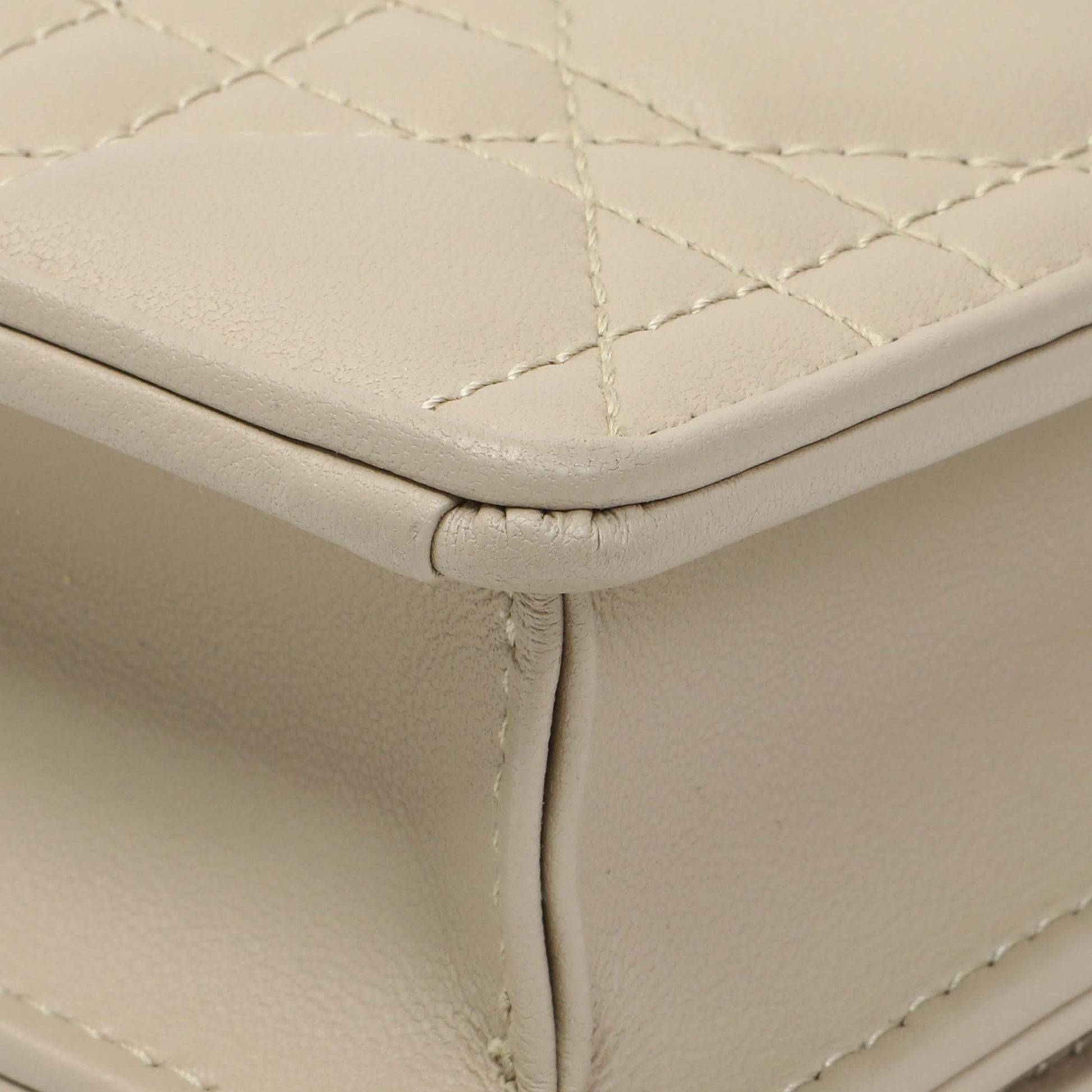Exclusive Christian Dior Beige Lambskin Cannage Lady Dior Pouch — Detail View