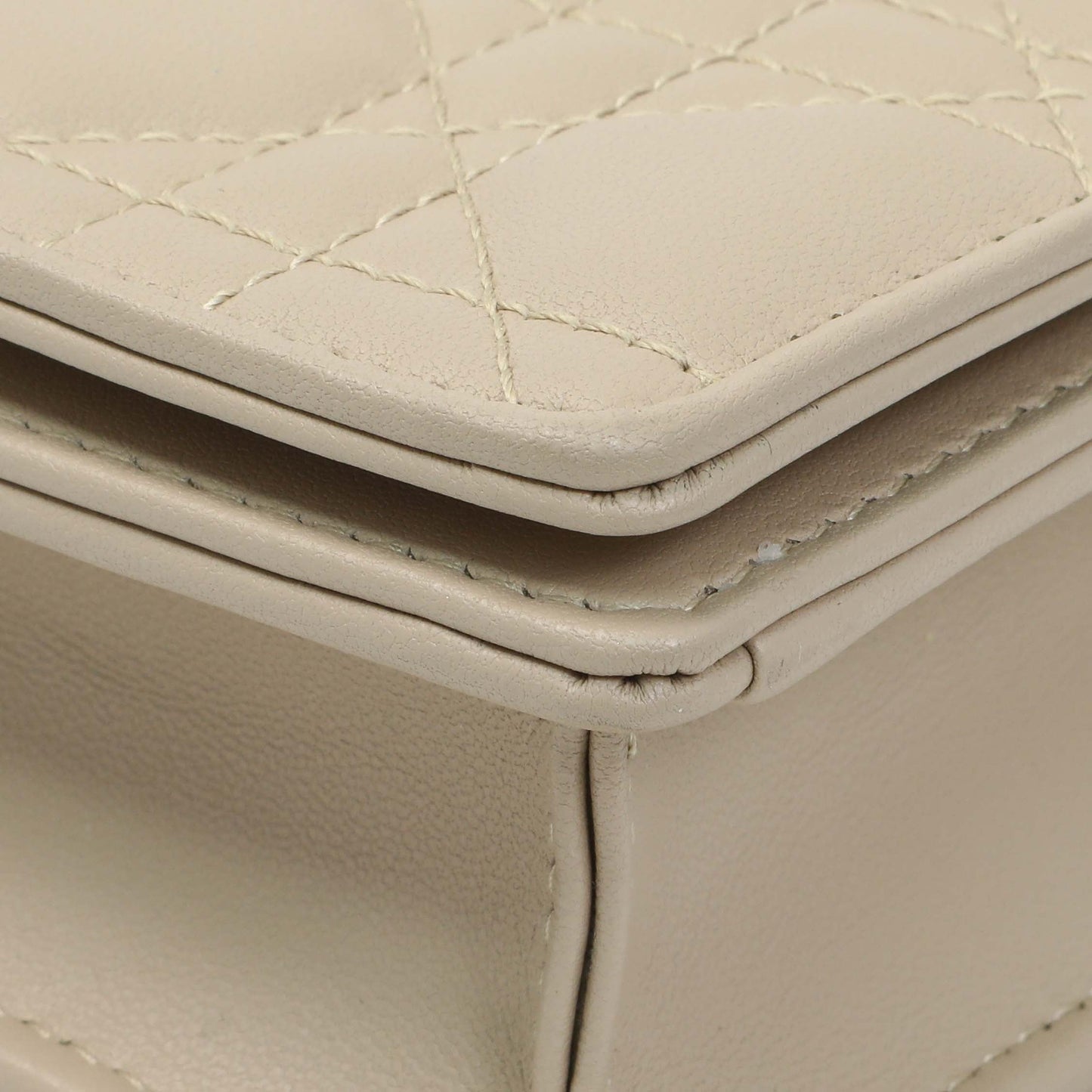 Exclusive Christian Dior Beige Lambskin Cannage Lady Dior Pouch — Lifestyle View