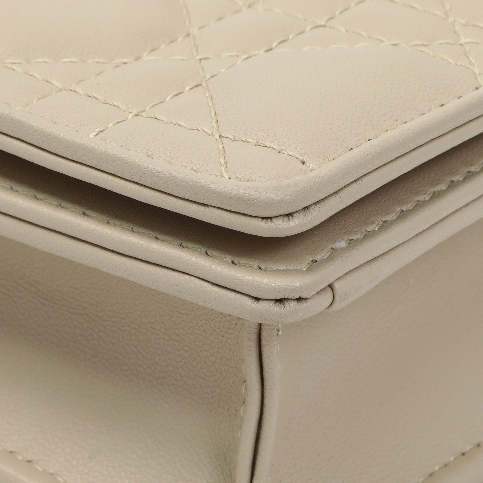Exclusive Christian Dior Beige Lambskin Cannage Lady Dior Pouch — Lifestyle View
