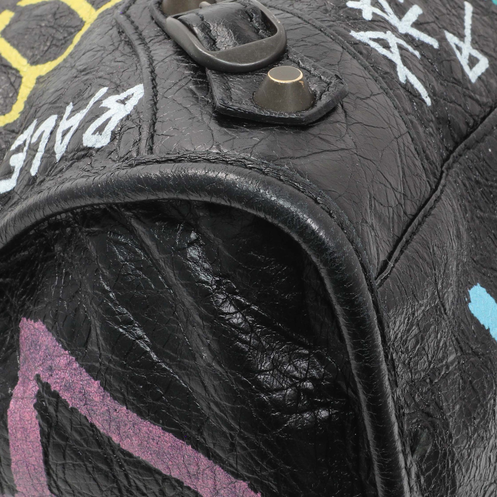 Exclusive Balenciaga Black Agneau Graffiti All Over Classic Hardware City — Top View