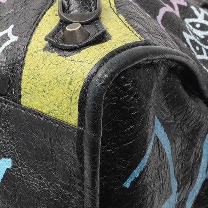 Exclusive Balenciaga Black Agneau Graffiti All Over Classic Hardware City — Detail View